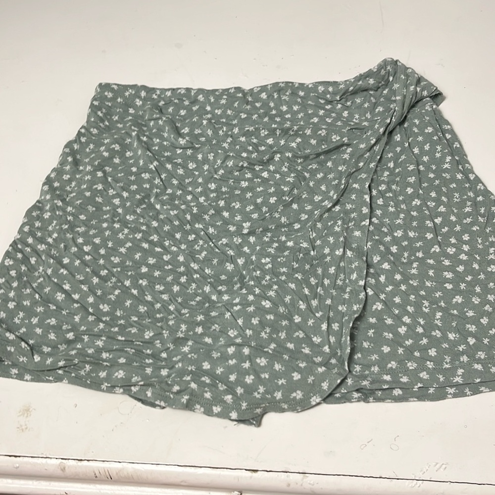 Wonder Nation Youth XXL Green White Floral Print Elastic Waist Skort